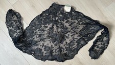 Ancien Chale Mantille Voile Noir Au bon marché Mercerie Broderie French Lace D20
