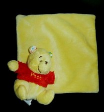 10. DOUDOU PLAT DISNEY NICOTOY WINNIE JAUNE ROUGE POOH MOUCHOIR POIS RAYE NEUF*