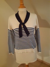 Joli Pull Vintage, Promod ,bleu et  Crème.  T.38/40