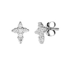 Silverly Boucles d'Oreilles Puces Zircone Cubique Croix Argent Sterling .925