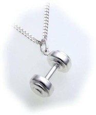 Pendentif Haltère Argent Véritable 925 Sterling Poids Musculation Unisexe Neuf