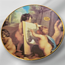 L' etoile Porcelaine de Limoges France,  Plate with Cherubs  22k Gold Trim 7.5in