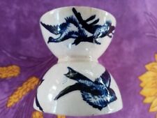 Coquetier Diabolo Terre de Fer Faience Bordeaux Vieillard ? Décor Oiseaux Bleus