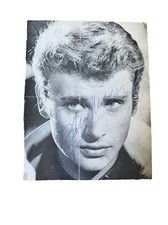 autographe johnny hallyday Sur Affichette 20x25cm Années 60