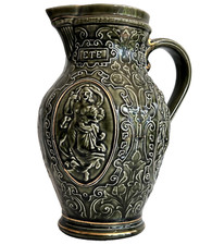 Pichet Art Nouveau Fives Lille de Bruyn les 4 saisons barbotine 1900s era Mucha