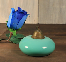 Antique French Opaline Glass Green Blue Smoke Bell Victorian Hanging Oil Lamp