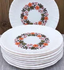 Assiettes A Dessert Arcopal  Fleurs oranges vintage années 1970