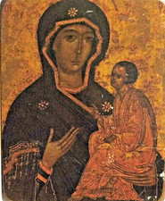 Reproduction vierge à enfant jésus icône byzantine XVI siècle sur bois 26cm