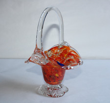 Panier en verre de Murano, moucheté orange, hauteur 20.5 cm