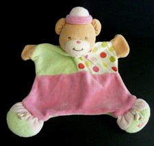 166- DOUDOU PLAT OURS TAKINOU ROSE VERT BLANC POIS CHAPEAU ROND POIS 