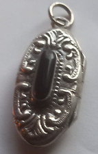 bijou argent massif 925 ancien pendentif medaillon ovale pierre onyx porte photo