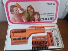 Ancien seche cheveux vintage orange annees 70 en boite complet calor
