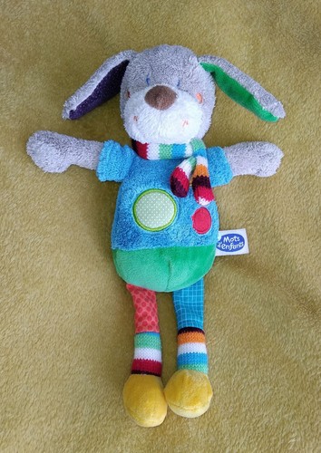 Doudou peluche chien gris - chien,