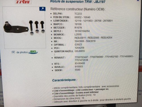 Rotule renault r19 phase - rotule,