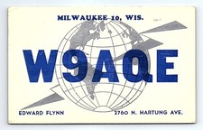 Carte Postale QSL Radio Amateur Milwaukee W9AQE Vintage 1955 Manuscrite