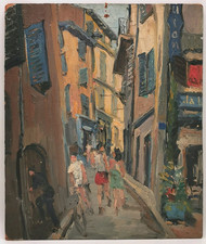 Ancien tableau peinture à l'huile sur panneau bois isorel 1950