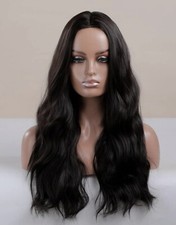 Perruque Synthétique Indétectable Ondulée Noir Longue Femme Bonnet Wig Coiffure