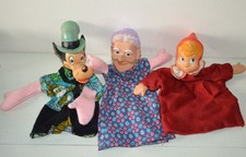 LOT de 3 Marionnettes CHAPERON ROUGE MERE GRAND MECHANT LOUP vintage 60 / 70's
