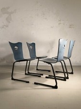 1980-1990 4/12 CHAISES EMPILABLES POST-MODERNISTE MEMPHIS PLYWOOD SHABBY-CHIC