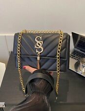 Sac A Bandoulière Rabat Magnétique Noir Femme Simili Cuir Matelassé Chaîne Doré