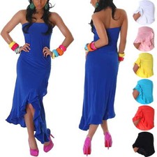 Femmes Robe Bandeau Salsa Latin Maxi Stretch de Bal à Volants Transparent 34-38