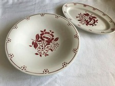 plat sur pied douche + Ravier ST AMAND modèle GABRIEL vintage fleurs rouge bord.