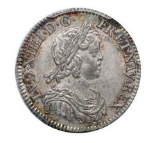 Louis XIV Douzième d'écu à la mèche courte 1644 Paris PCGS MS64 Top Pop