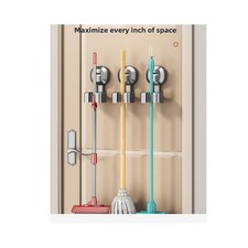 Porte vadrouille et balai salle de bain avec support ventouse et poignée silico