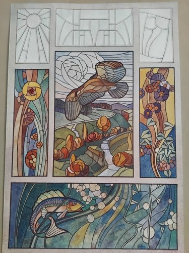 Art nouveau vitrail poisson - vitrail,