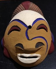 Masque Réduit Terre Cuite Afrique Ethnique Cameroun Bamileké Pigments Naturels