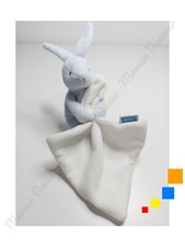 Doudou Plat/Mouchoir Petit Lapin Bleu Blanc Yeux Nez Marron 17cm - Jacadi Paris