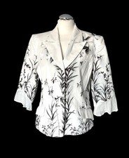 THIERRY MUGLER CHIC JACKET OFF WHITE FLOWERS/LOGO PRINT SNAP BUTTON COTTON 46/14