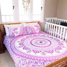 Mandala Indien Rose Coton Housse de Couette Hippie Double Avec 2 PC Oreiller