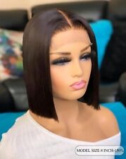 Perruque Naturelle Noir Courte Femme Lisse Dentelle Lace 4x4 Wig 20cm +Cadeau