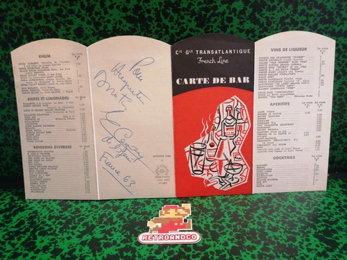 Rare carte bar dédicacé - carte,