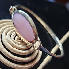 Bracelet Artisan Argent 925 Nacre Rose Jonc Ouvrant 60x50mm Poinçon