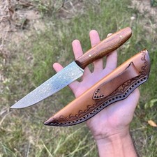 Couteau De Bouche Lame Acier Damas Avec Son Étui Collection Custom