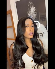 Perruque synthétique sans colle à frange de rideau noire naturelle #2, Perruque