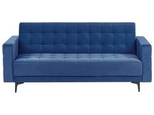 Canapé-Lit Convertible Inclinable 3 Places Capitonné en Velours Bleu Aberdeen