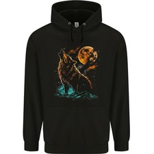 Un Loup Hurlant Avec La Lune La Nuit Sweat À Capuche Pour Hommes 80% Coton