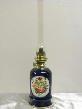 ANCIENNE LAMPE PÉTROLE PORCELAINE BLEU SEVRES COBALT VALENTINE BAYEUX OIL LAMP