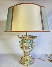 Ancienne Lampe Vieux Paris Peint à la Main Orné Bleu Floral, 19ème signé CL