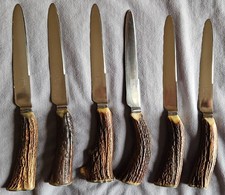 Lot de 6 couteaux de table vintage Bois de cerf véritable Lames THIERS GMB INOX