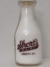 TRPP Milk Bottle Short Short's Dairy Liberty NY 1947 SULLIVAN COUNTY NY RARE
