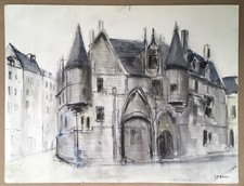 Aquarelle Jean-Pierre Rémon Hôtel de Sens Architecture Gothique Monument Paris