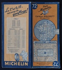 Carte MICHELIN 72 ANGOULEME LIMOGES 1946 Guide Bibendum pneu tyre map