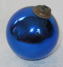 ANCIENNE BOULE DE NOEL BOULE DE PARDON BLEUE COBALT VERRE MERCURISE EGLOMISE