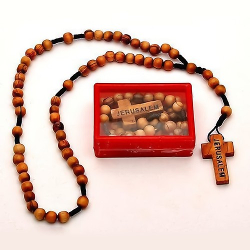Croix chapelet bois - en,