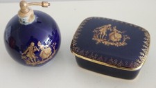 Lot vaporisateur parfum & boite a savon, porcelaine de LIMOGES decor romantique
