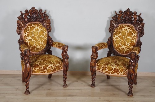 Paire fauteuils renaissance - paire, de